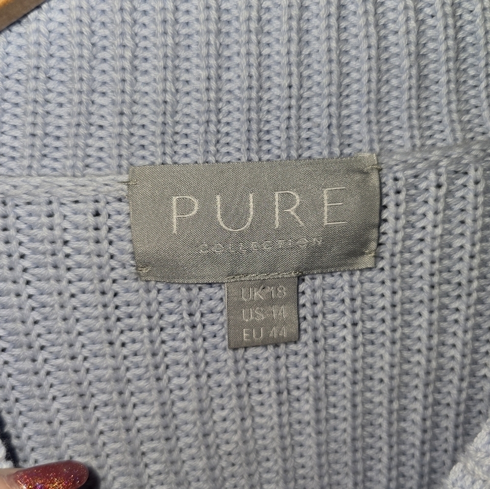 Pure Collection Organic Cotton Mock Neck Button Shoulder Sweater Size 14 - Picture 11 of 13